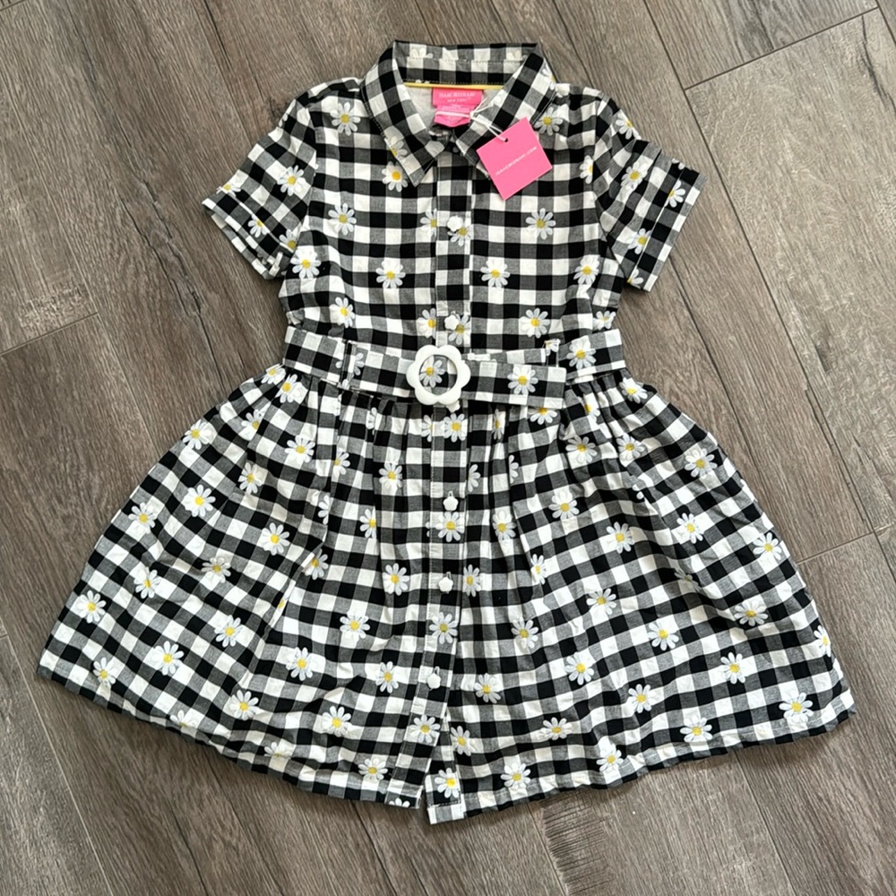 Isaac Mizrahi Black and White Gingham Dress with Sunflowers and belt